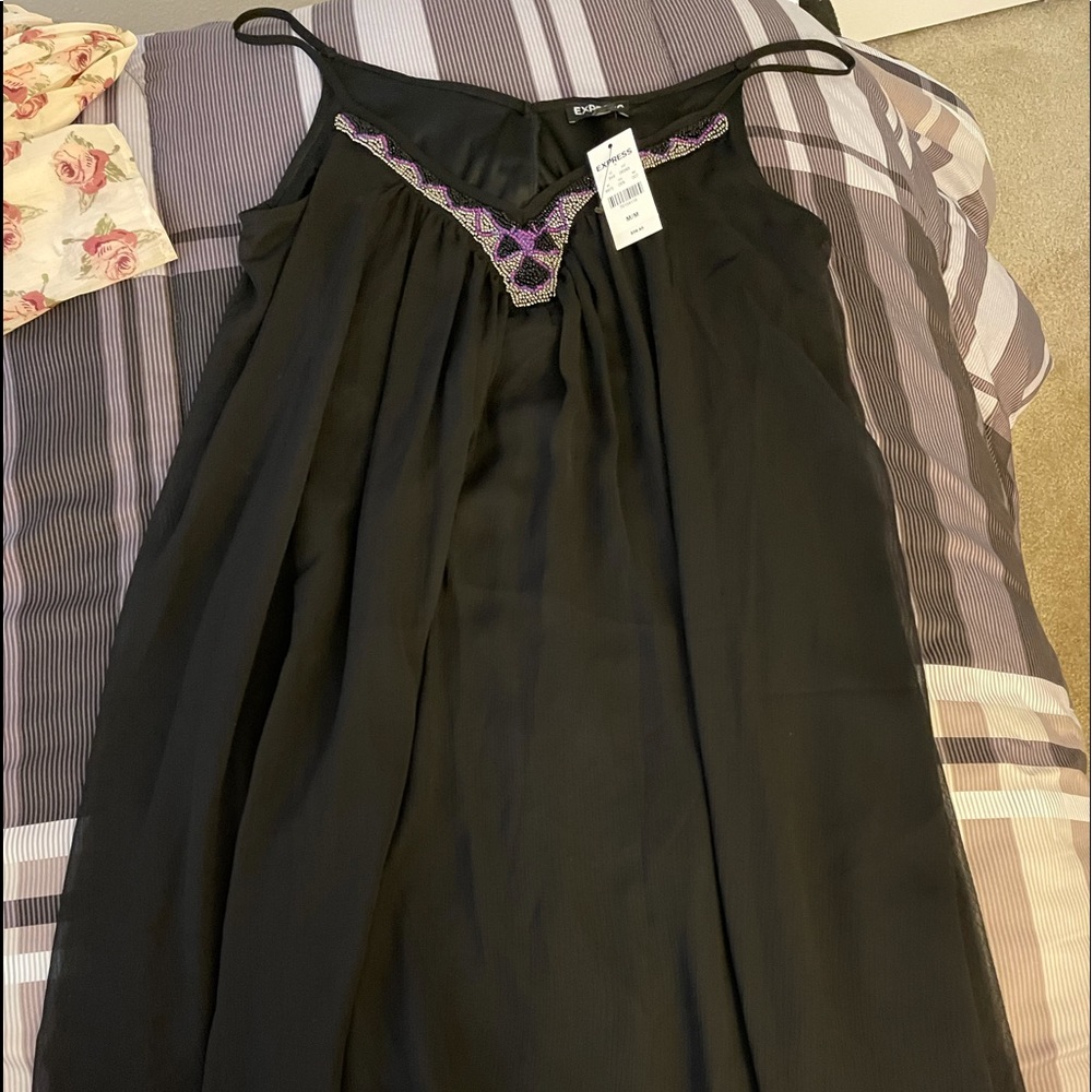 Express New Black Flowing Dress with beading